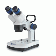 Kern® Mobile Stereomicroscope “OSE-42”, Rechargeable Battery, 20×, 40×<br>Integrated Handle with Stable Arm Curved Stand, 1 W LED illumination, Frosted Glass/Black-White Stage Plate, 교육용 실체 현미경