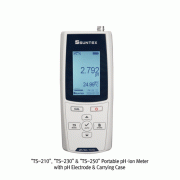 Suntex® Portable pH·ORP·Ion·Temp. Meter set, “TS-210”, “TS-230” & “TS-250”, -2~20pH, ±2000mV<br>With pH Electrode & Carrying Case, with Vertical Display and Graphical Icon, IP65 Waterproof, Data logger, 휴대용 다기능 pH·Ion 미터 세트
