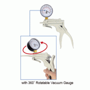 Burkle PVC Hand Vacuum/Pressure Pump, with Vacuum Gauge, 16 & 32㎖/stroke<br>For id Φ6.4mm Connect-Hose, -0.85~+2 bar, 핸드 진공/압력 펌프
