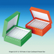 Hinged Lid 81- & 100-hole Cardboard Freezer Box, for 0.5~2㎖ Cryovial/Microtube, with Hinged Lid<br>Ideal for ULT Freezer and LN2 Freezing, with 6side Alphanumeric ID, 4-color, 81 & 100홀 4색 판지 냉동 박스 세트