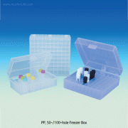 SciLab® 50 & 100-hole Freezer Box, PP, for 1~2㎖ Cryovial/Tube, Autoclavable, 125/140℃<br>With Hinged Lid·Alpha-Numeric Index·Hole Φ13mm, Stackable, 50 & 100 홀 프리저 박스
