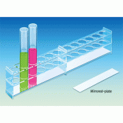 Colorimetric Nessler Tube Rack, Acrylic, for 50 & 100㎖ Tubes of Φ27 & 32mm<br>With 12 Holes & Mirrored-plate, Clear, -40℃+90℃ Stable, 아크릴 비색관 랙
