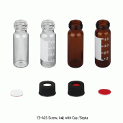 SciLab® 13-425 Screwtop 4㎖/Φ15×45 Autosampler Vial, with Black PP Cap & Septa “Pack-Set”<br>Clear & Amber, for Chromatography, Boro-glass 5.1, 4㎖ 스크류탑 바이알 세트