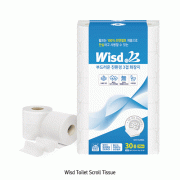 WisdTM Toilet Scroll Tissue, 3-Layer, Strong & Absorbent, 30Roll, 95mm×L30m<br>Embossing Texture, Soft, Non-Fluorescence/-Toxic, 100% Natural Pulp, 두루마리 화장지, 비데겸용, 3겹